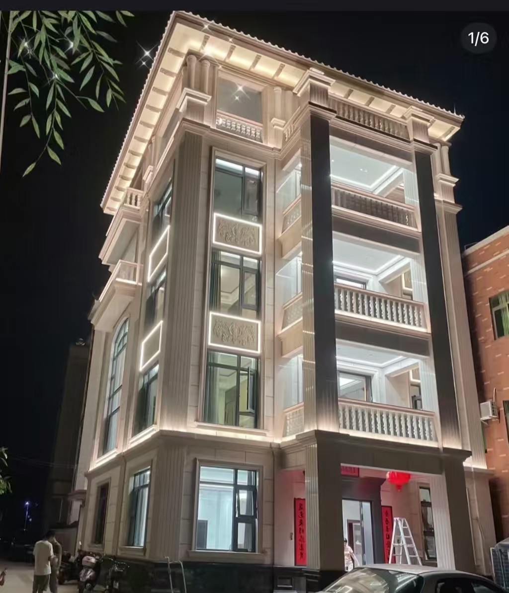 遂宁 芝麻白花岗岩别墅外墙夜间效果