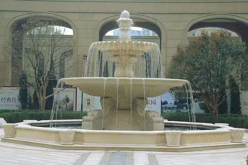 遂宁 黄金麻花岗岩异型加工——户外庭院石雕流水喷泉